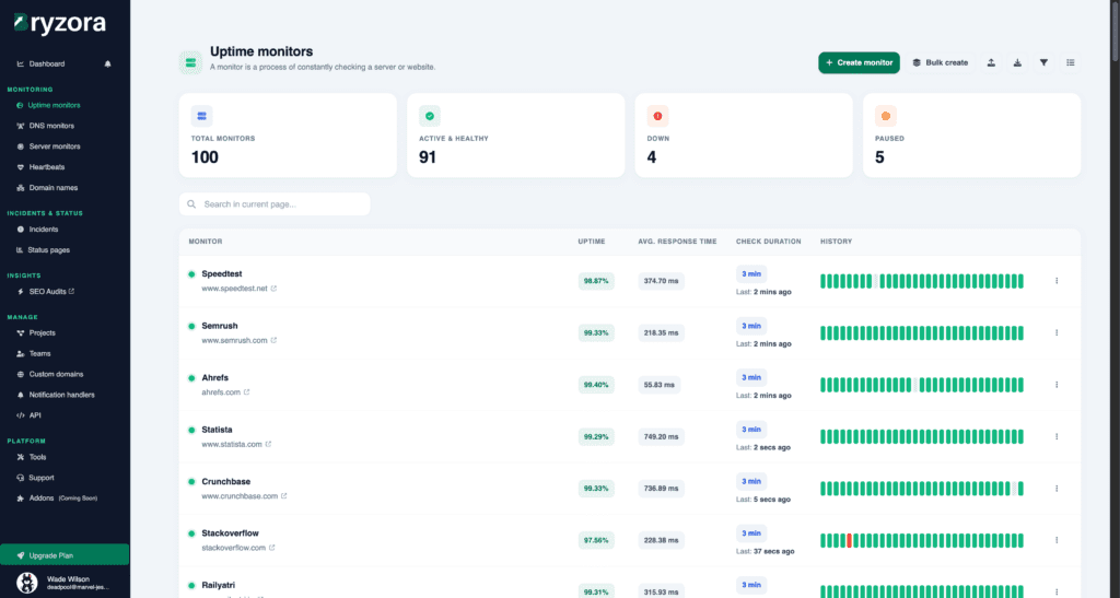 bryzora uptimre monitors - bryzora monitoring